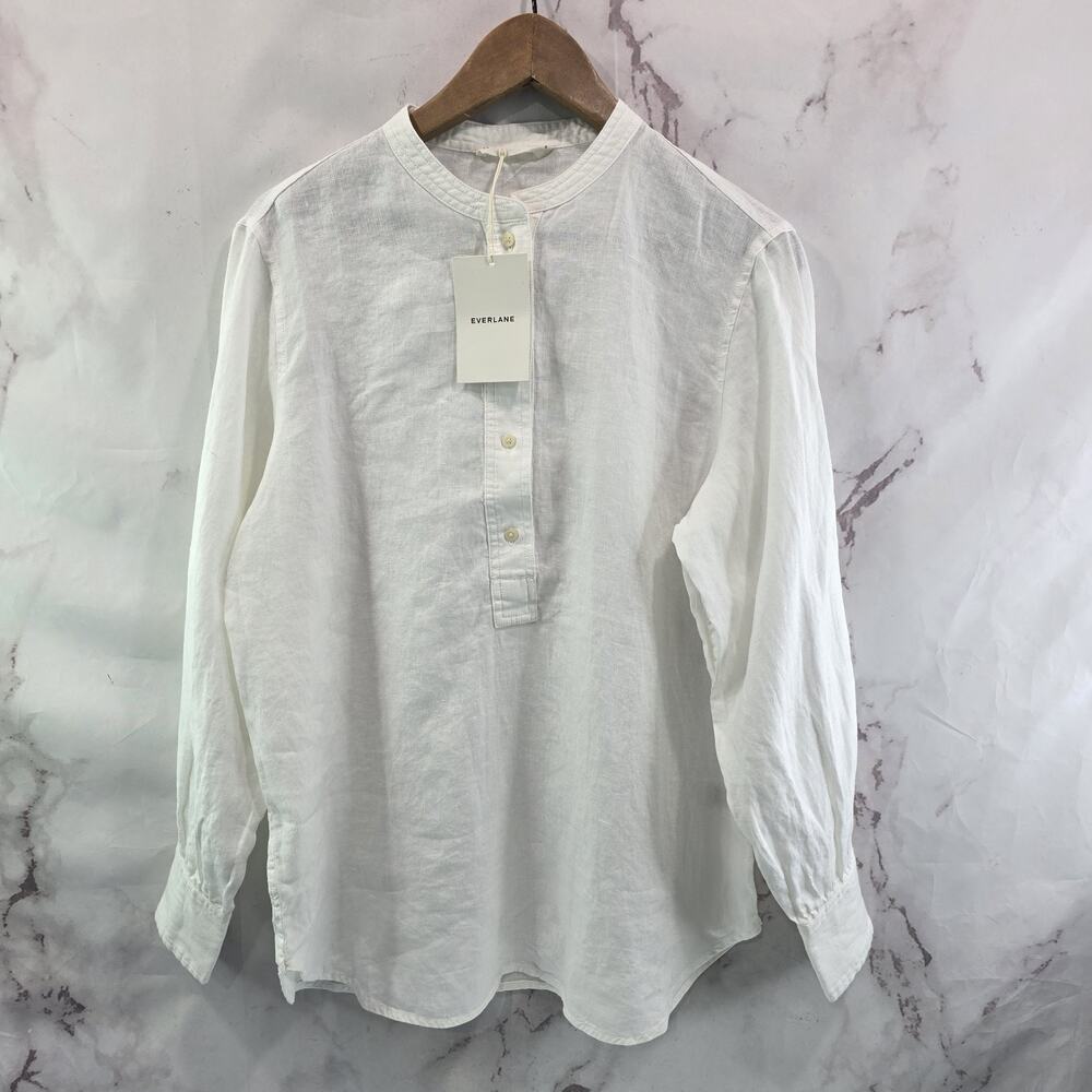 Everlane Shirt Womens Medium 8 Linen Henley White Button Long Sleeve Oversized